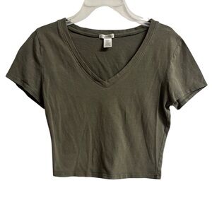 Bozzolo Dark Olive V-Neck‎ Crop Top